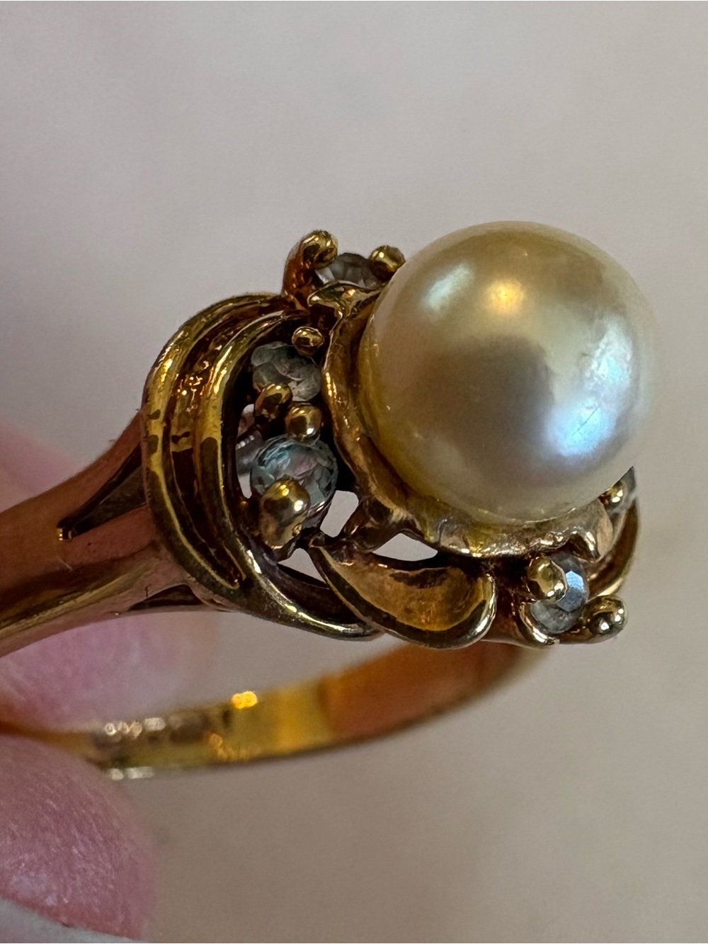 Gold Pearl Ring with Accent Stones - Women Jewelry
